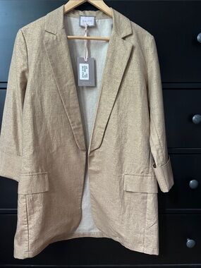 Gold Sparkle Open-Front Linen Blend Blazer Made in Italy